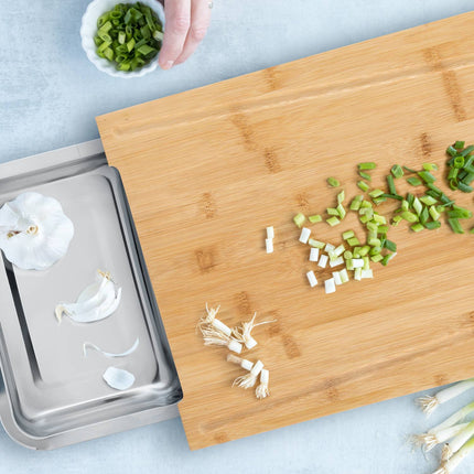 Bamboo Cutting Board with Juice Grooves and Trays