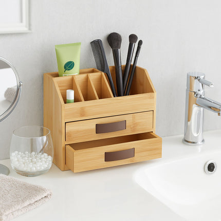 Bamboo Desk Organiser – 2 Drawers, 5 Compartments