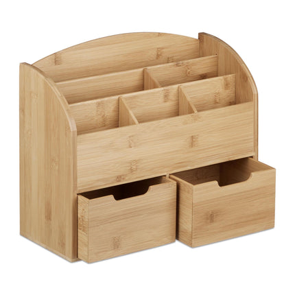 Bamboo Desk Organiser 2 Drawers Table-Top Storage Holder Office Desk Butler