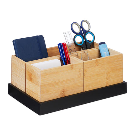 Bamboo Desk Organiser Set, 4-Piece, Natural/Black