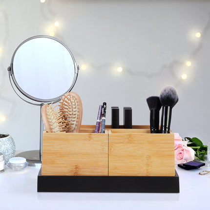 Bamboo Desk Organiser Set, 4-Piece, Natural/Black
