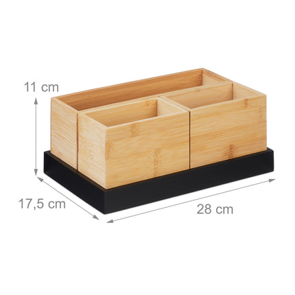 Bamboo Desk Organiser Set, 4-Piece, Natural/Black