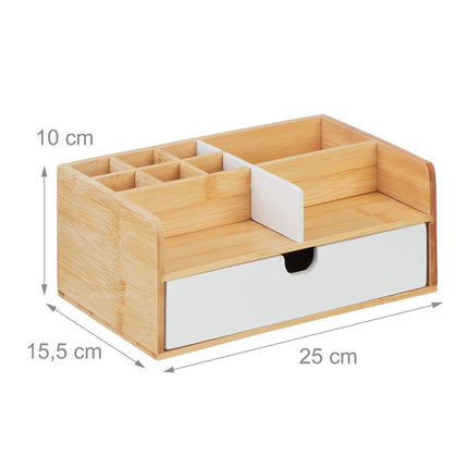 Bamboo Desk Organiser with 9 Compartments and Drawer