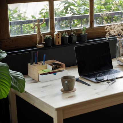 Bamboo Desk Organiser with 9 Compartments and Drawer