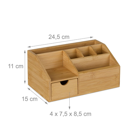 Bamboo Desk Organiser with Drawer, 6 Compartments