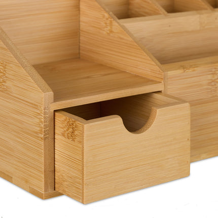 Bamboo Desk Organiser with Drawer, 6 Compartments