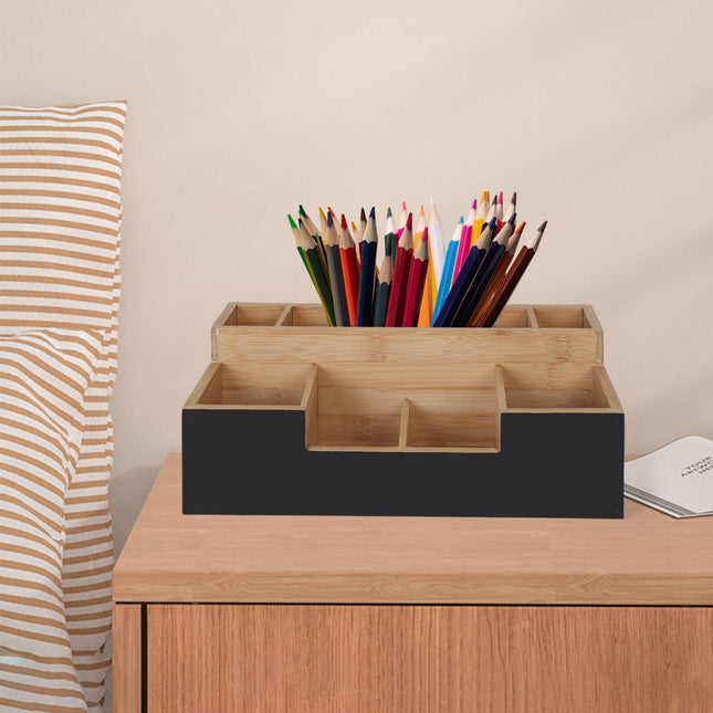 Bamboo Desk Organizer, 7 Slots for Office Supplies