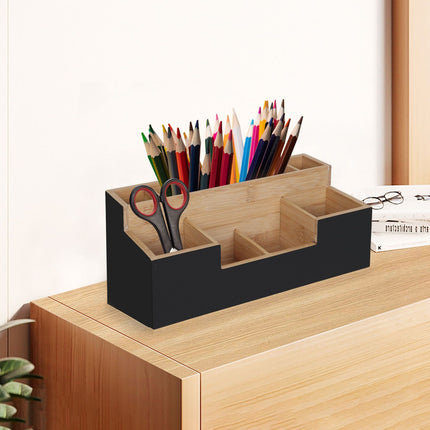 Bamboo Desk Organizer, 7 Slots for Office Supplies