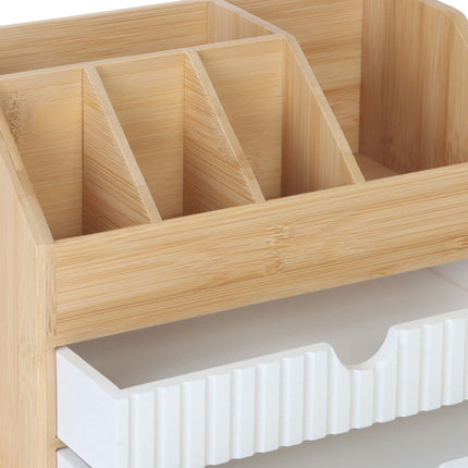 Bamboo Desk Organizer with 2 Drawers and 5 Compartments