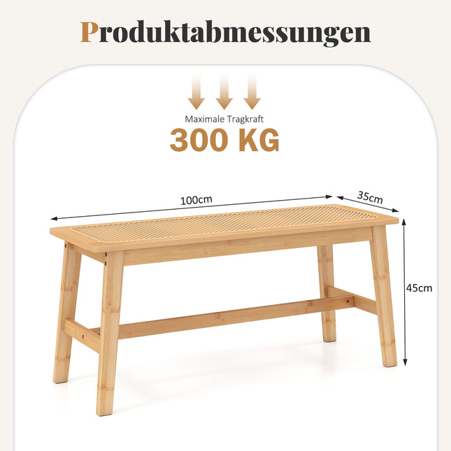Bamboe eettafelbank met rotan zitting, 100 cm, naturel