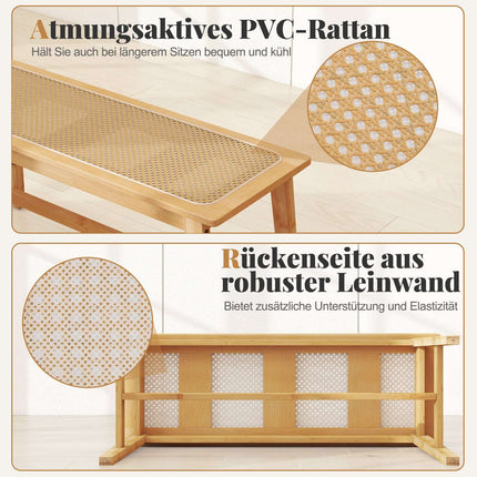 Bamboo Dining Bench with Rattan Seat, 100cm, Natural
