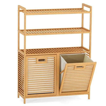 Bamboo Double Tilt-Out Laundry Hamper with Shelves