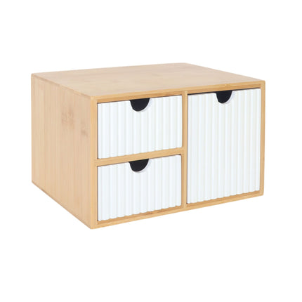Bamboo Drawer Box Organizer, 3 Ribbed Drawers