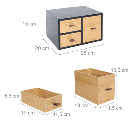 Bamboo Drawer Box Organizer with 3 Drawers