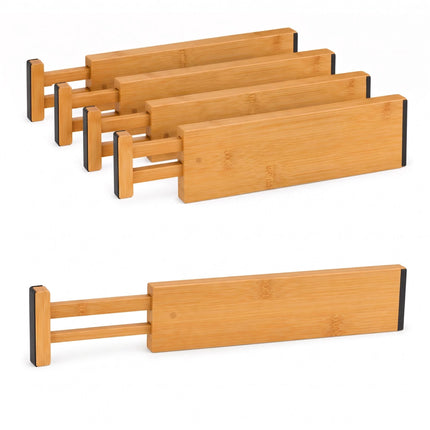 Bamboo Drawer Dividers, 4-Pack, Spring-Loaded Non-Slip
