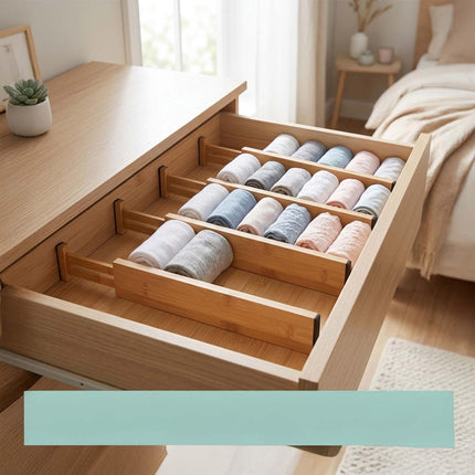 Bamboo Drawer Dividers, 4-Pack, Spring-Loaded Non-Slip