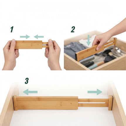 Bamboo Drawer Dividers, 4-Pack, Spring-Loaded Non-Slip