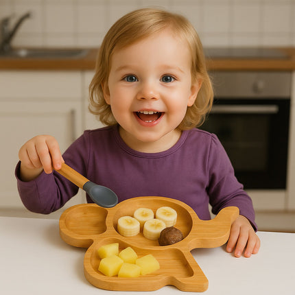 Bamboo Elephant Toddler Plate & Spoon Set, Non-Slip