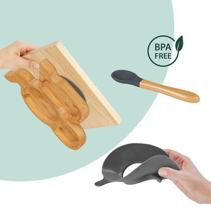 Bamboo Elephant Toddler Plate & Spoon Set, Non-Slip