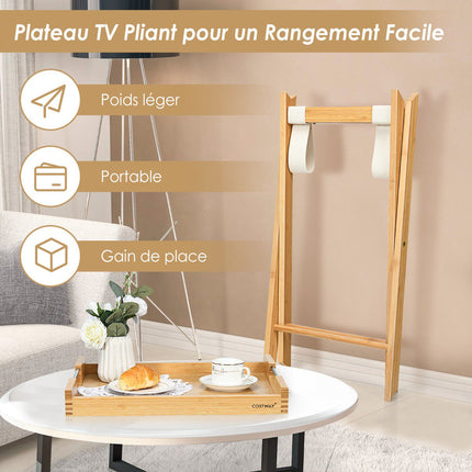 Bamboo Folding Snack Side Table With Removable Tray