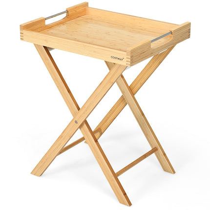 Bamboo Folding Snack Side Table With Removable Tray