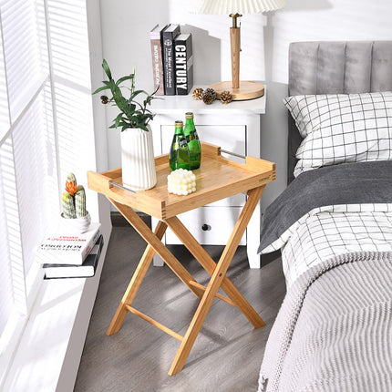 Bamboo Folding Snack Side Table With Removable Tray