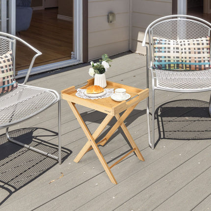 Bamboo Folding Snack Side Table With Removable Tray