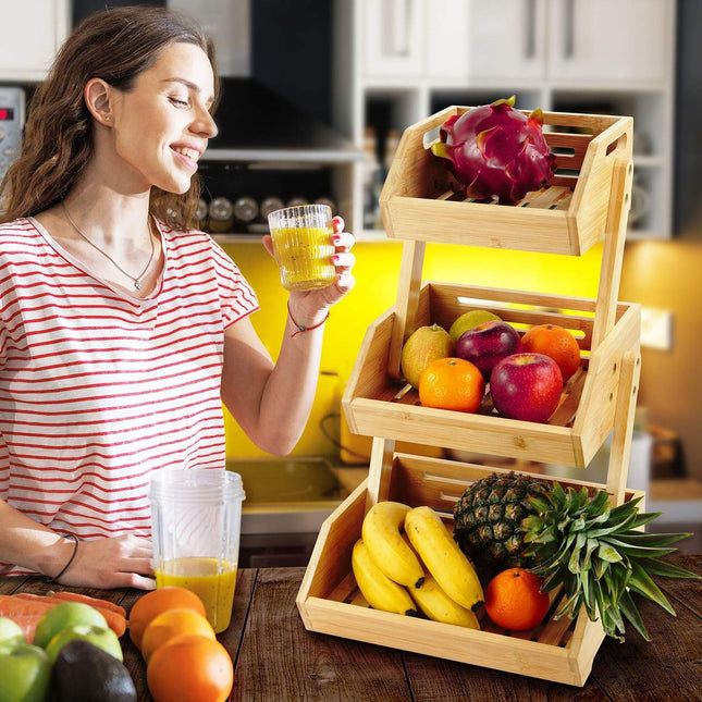 Fruitstandaard van bamboe - gelaagde opbergruimte voor keuken en voorraadkast