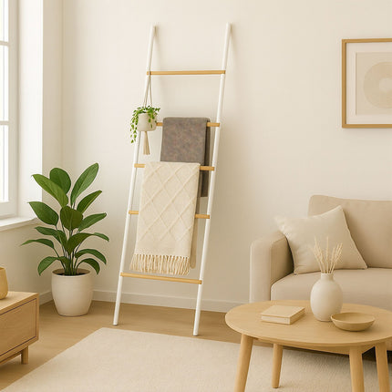 Bamboo Iron Towel Ladder – 5 Rungs, Versatile Use