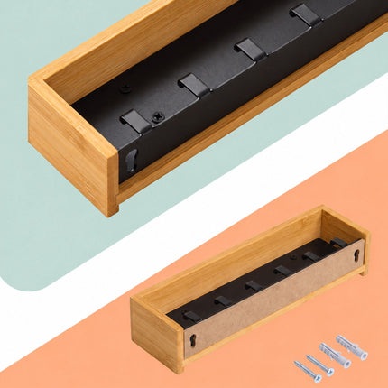 Bamboo Key Rack with 6 Hooks and Shelf – Natural Finish