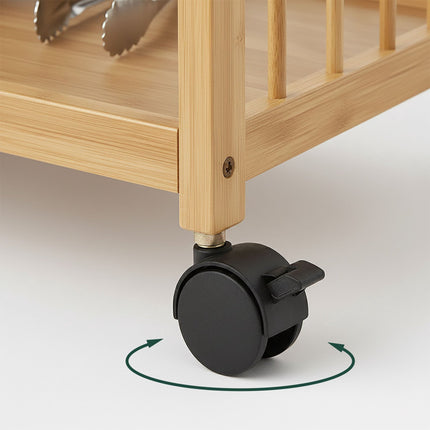 Bamboo Kitchen Cart, 3-Shelf Slim Rolling Trolley