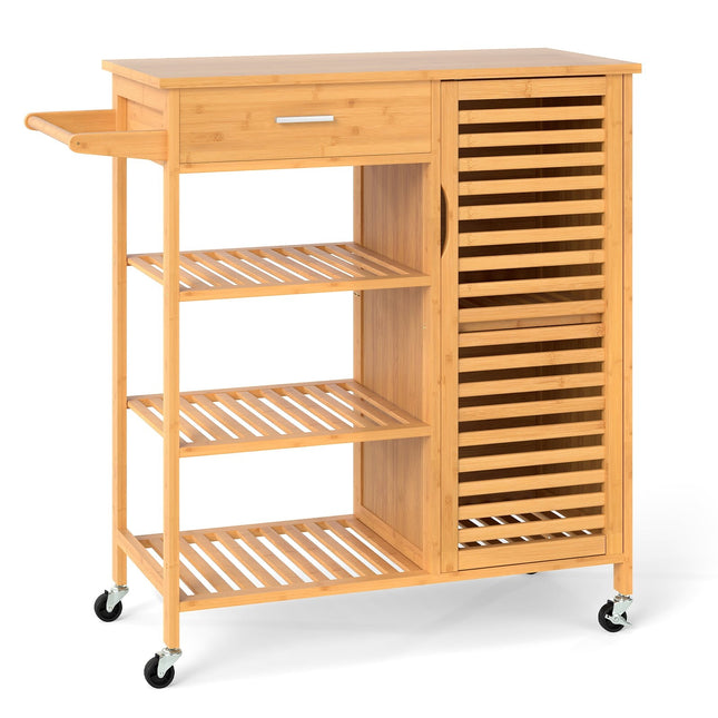 Bamboo Kitchen Cart with Drawer and Shelves, Mobile Storage