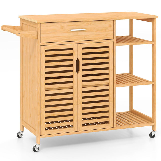 Bamboo Kitchen Cart with Drawer and Wheels, 104x40x89 cm