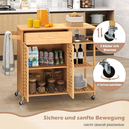 Bamboo Kitchen Cart with Drawer and Wheels, 104x40x89 cm