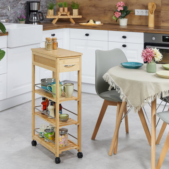 Bamboo Kitchen Cart with Drawer and Wheels
