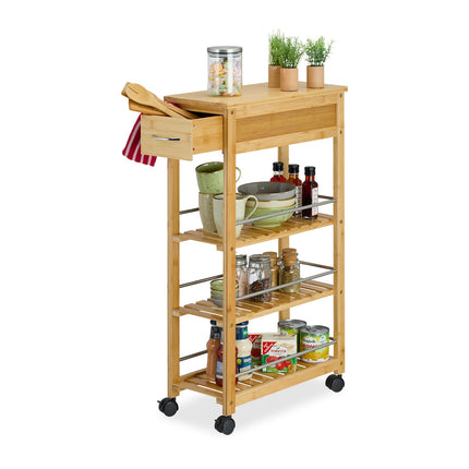 Bamboo Kitchen Cart with Drawer and Wheels