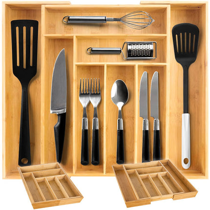Bamboo Kitchen Drawer Organizer, Adjustable 6-8 Compartments