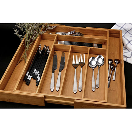 Bamboo Kitchen Drawer Organizer, Adjustable 6-8 Compartments