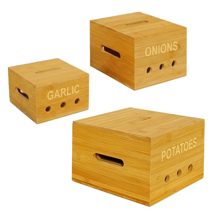 Bamboo Kitchen Storage Box Set – Potato, Onion, Garlic