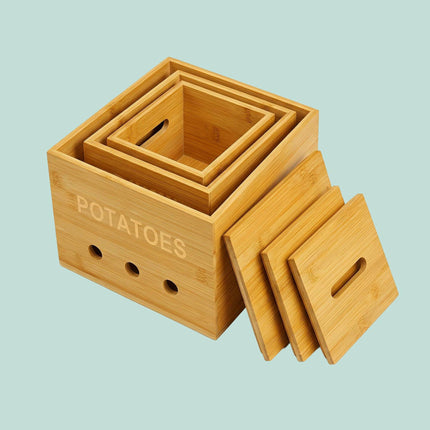 Bamboo Kitchen Storage Box Set – Potato, Onion, Garlic
