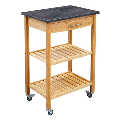Bamboo Kitchen Trolley with Granite Worktop, 2 Shelves