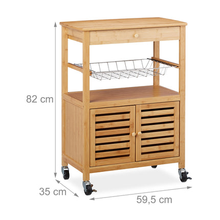 Bamboo Kitchen Trolley with Storage and Wheels