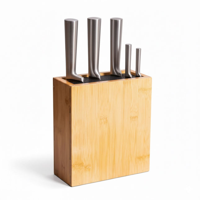 Bamboo Knife Block with Flexible Bristle Insert