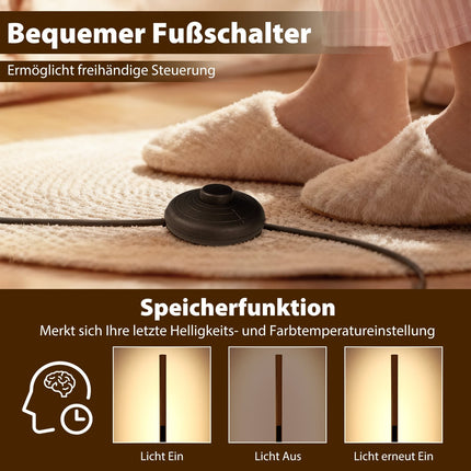 Bamboo LED Floor Lamp, Dimmable with Foot Switch, 122 cm