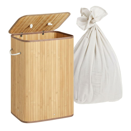Bamboo Laundry Basket, 2 Compartments, Foldable