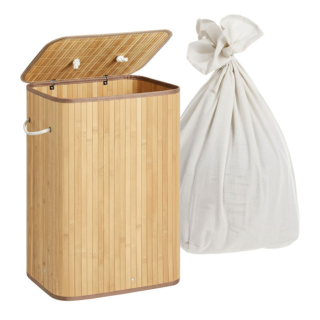 Bamboo Laundry Basket, 2 Compartments, Foldable