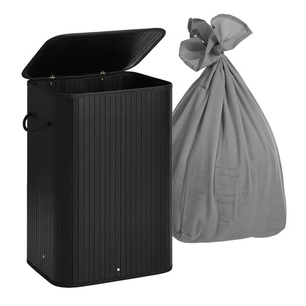 Bamboo Laundry Basket, 2-Section Hamper with Lid