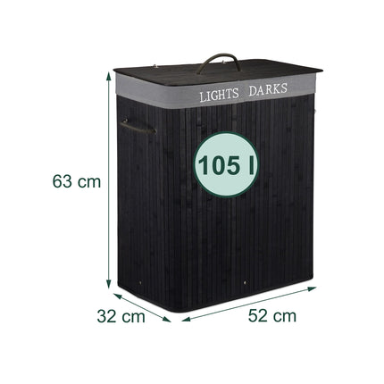 Bamboo Laundry Basket, 2-Section Hamper with Lid