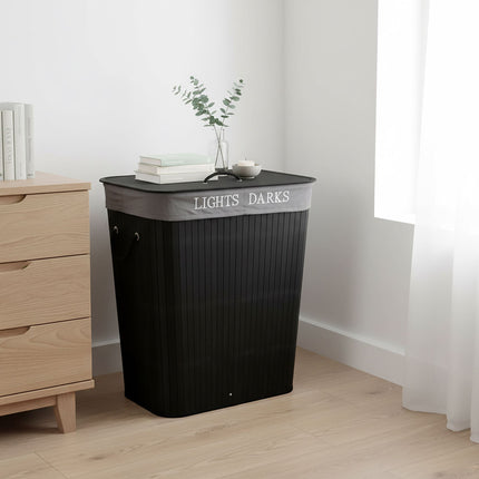 Bamboo Laundry Basket, 2-Section Hamper with Lid
