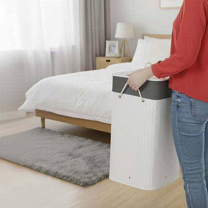 Bamboo Laundry Basket, 2 Sections, Dual Compartments